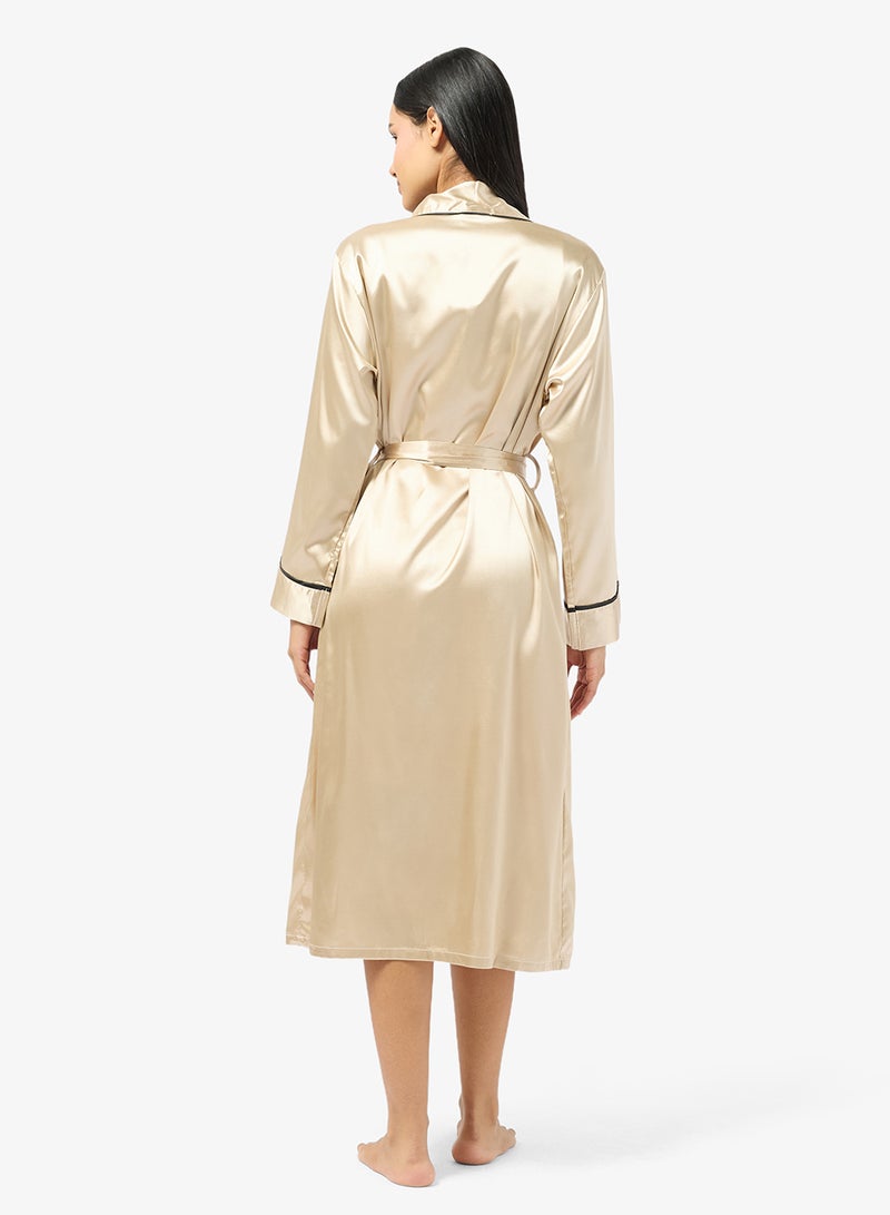 Ginger Satin Robe with Contrast Trim Detail - Image 2